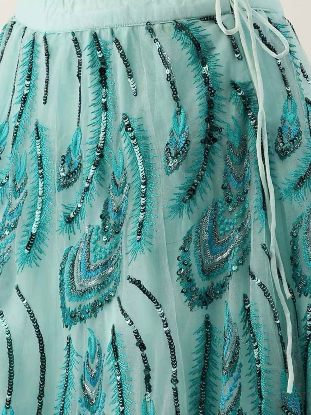 NWT Embellished Aqua Blue Lehenga with Sheer Dupatta - Picture 5 of 15